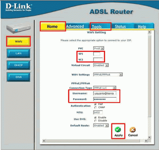 Como configuro o modem DLINK DSL 500G COLORS PPPOE ROUTED com a minha